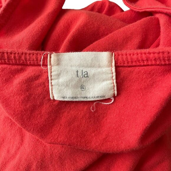t.la XL Blouse Balloon Long Sleeve Top Coral Red Solid Tee Shirt Basic - Picture 2 of 9